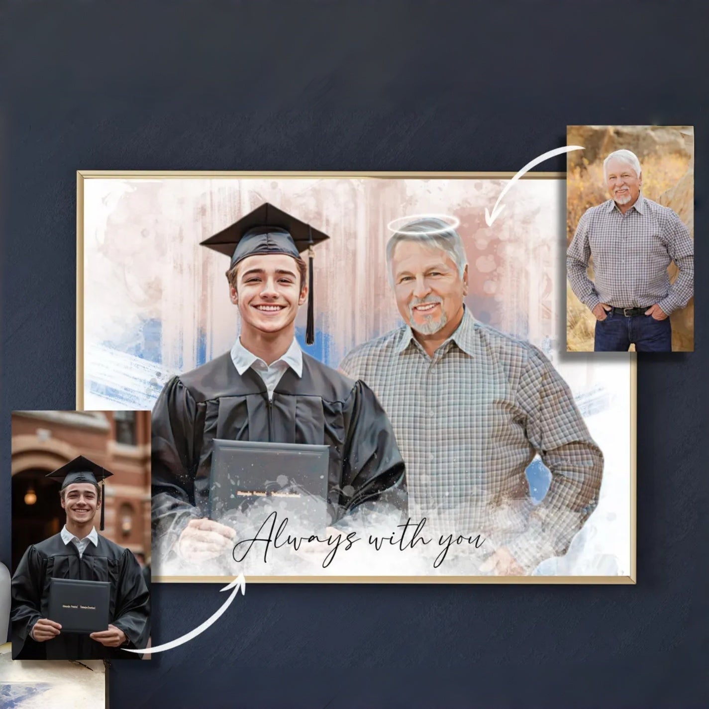 Custom Watercolor Photo Frame | Graduation Memorial Wood Plaque