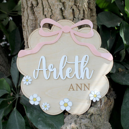 Birth Flower Name Sign – Wooden Baby Name Sign for Hospital & Nursery