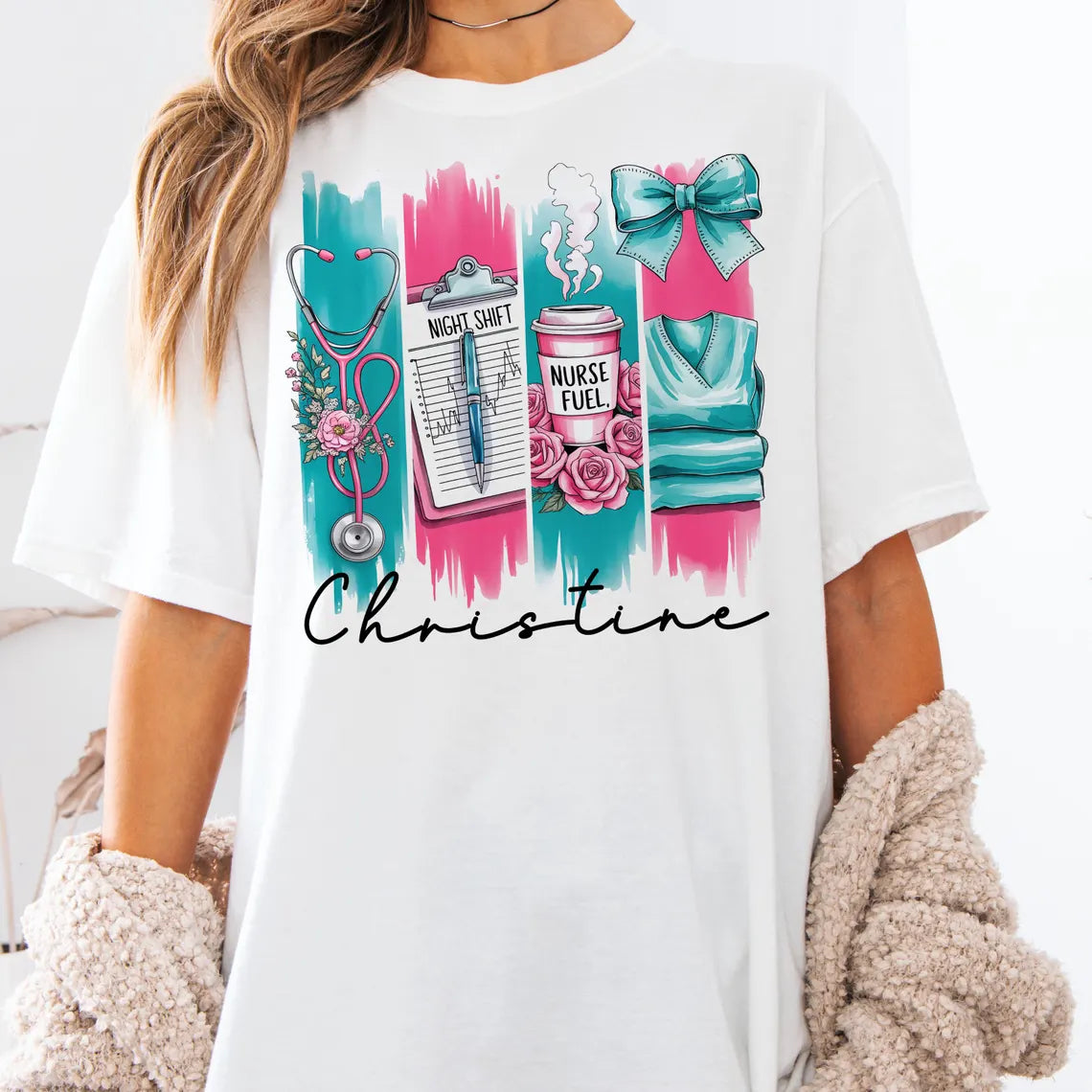 Custom Nurse Coquette Bow T-Shirt with Name – Cute & Comfy Gift