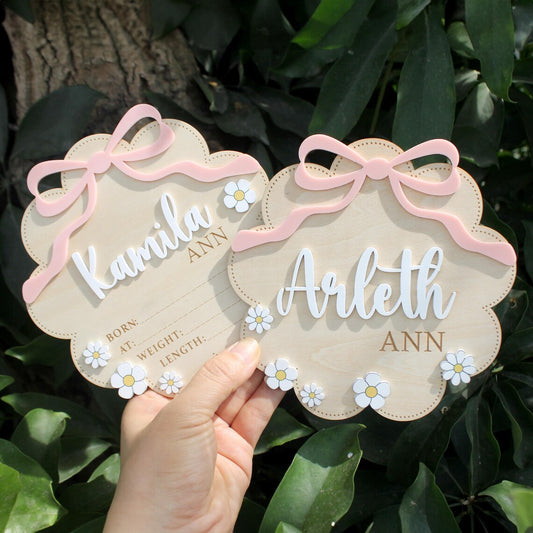 Birth Flower Name Sign – Wooden Baby Name Sign for Hospital & Nursery
