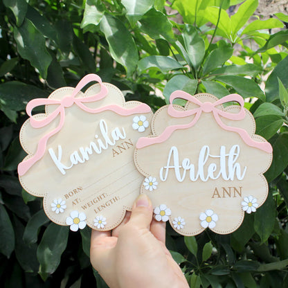 Birth Flower Name Sign – Wooden Baby Name Sign for Hospital & Nursery