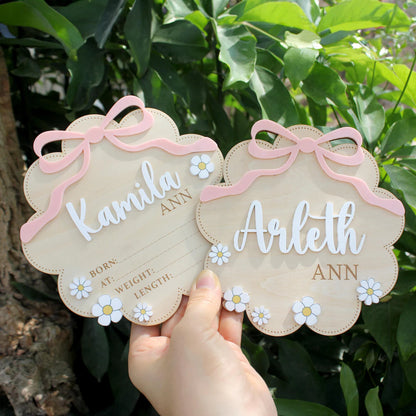Birth Flower Name Sign – Wooden Baby Name Sign for Hospital & Nursery