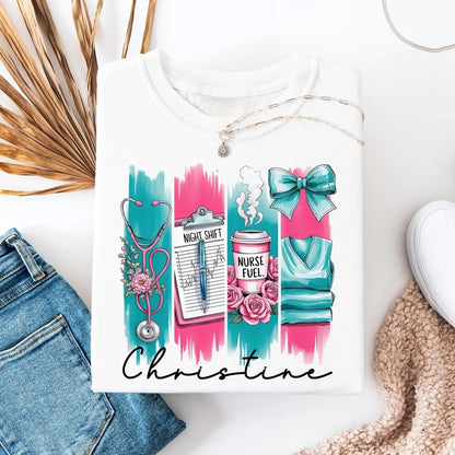 Custom Nurse Coquette Bow T-Shirt with Name – Cute & Comfy Gift