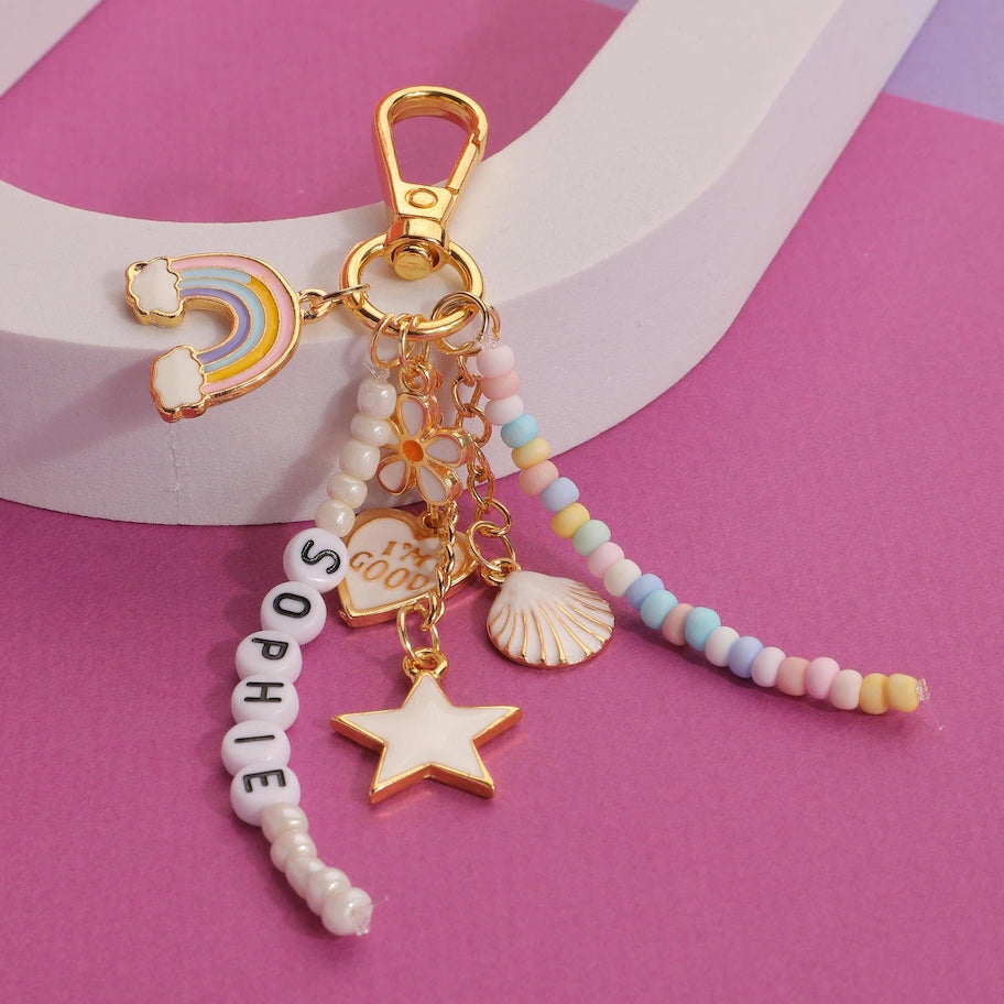 Custom Name Backpack Charm | Personalized Rainbow Beaded Keychain Gift