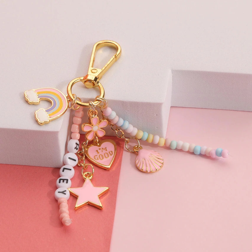Custom Name Backpack Charm | Personalized Rainbow Beaded Keychain Gift