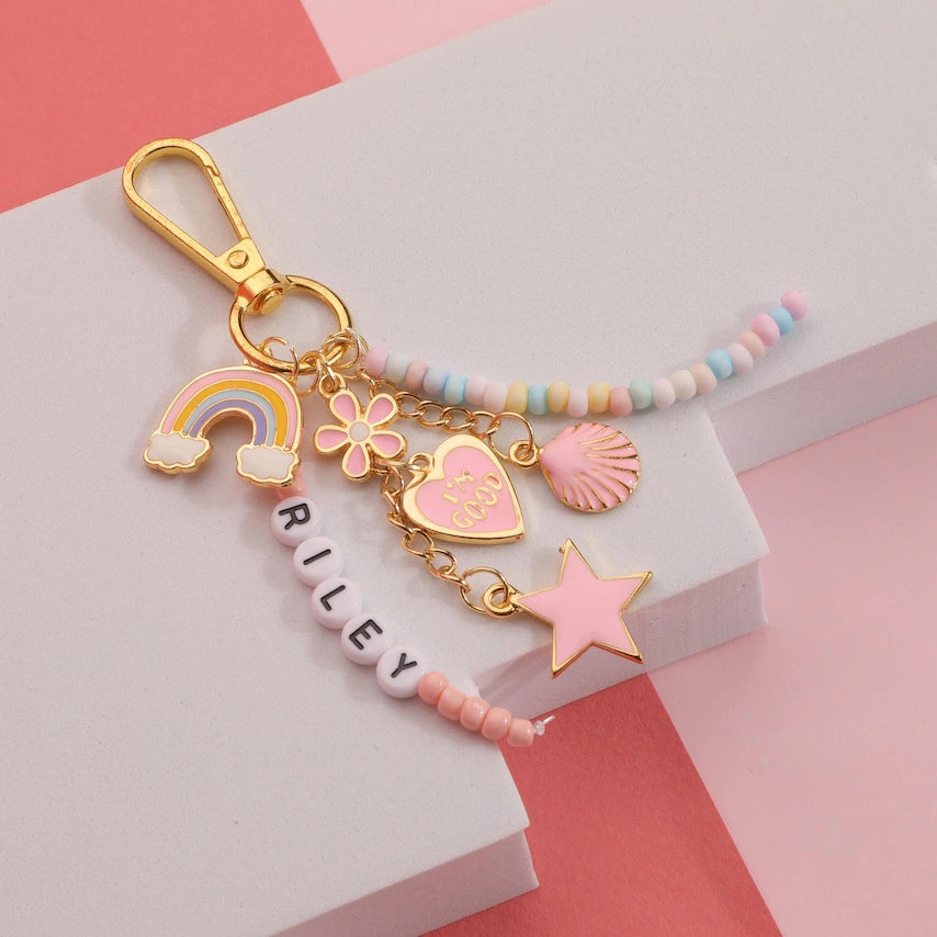 Custom Name Backpack Charm | Personalized Rainbow Beaded Keychain Gift