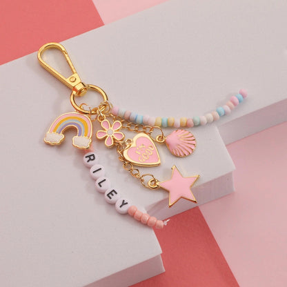 Custom Name Backpack Charm | Personalized Rainbow Beaded Keychain Gift
