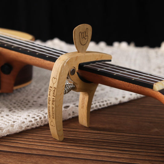 Custom Beechwood Guitar Capo & Pick Gift Set with Engraving