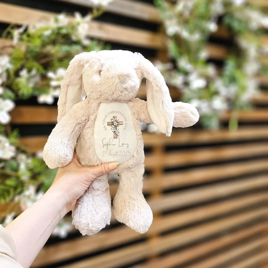 Personalisierter Taufhase als Plüschtier – Geschenk mit individuellem Namen und Datum