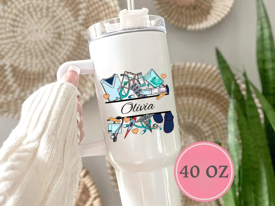 Custom Nurse Tumbler - Personalized 40oz with Handle