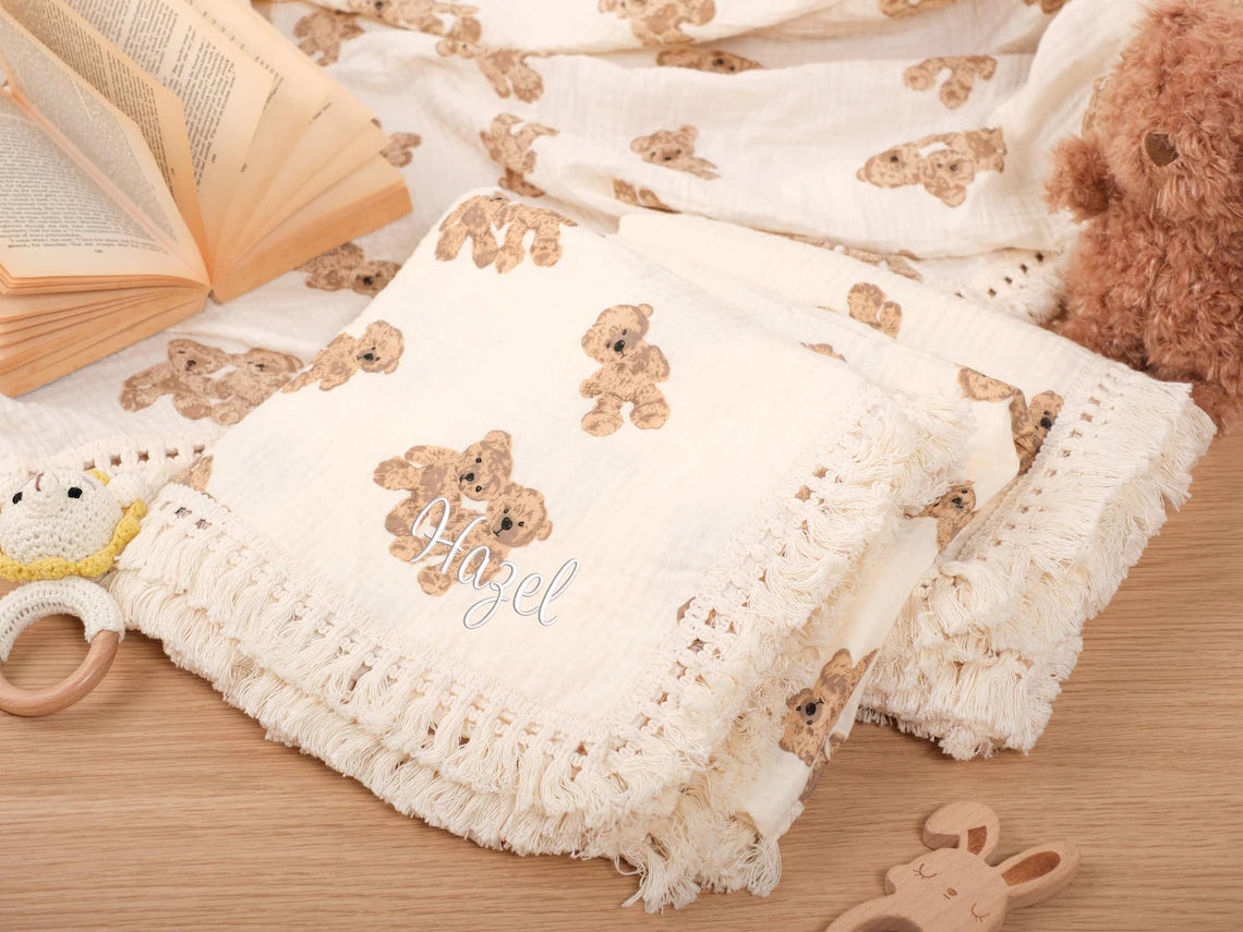Embroidered Teddy Bear Blanket – Personalized Baby Shower Gift