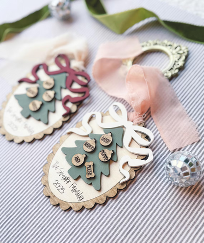 Personalized Family Christmas Bow Ornament – Retro Keepsake