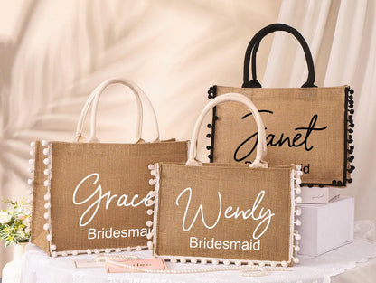 Personalized Bridesmaid Jute Tote Bag – Custom Burlap Gift