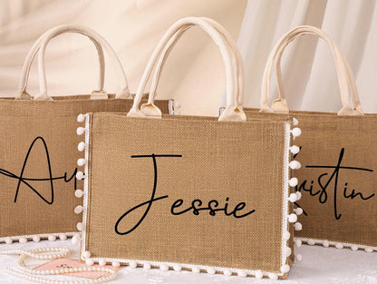 Personalized Bridesmaid Jute Tote Bag – Custom Burlap Gift