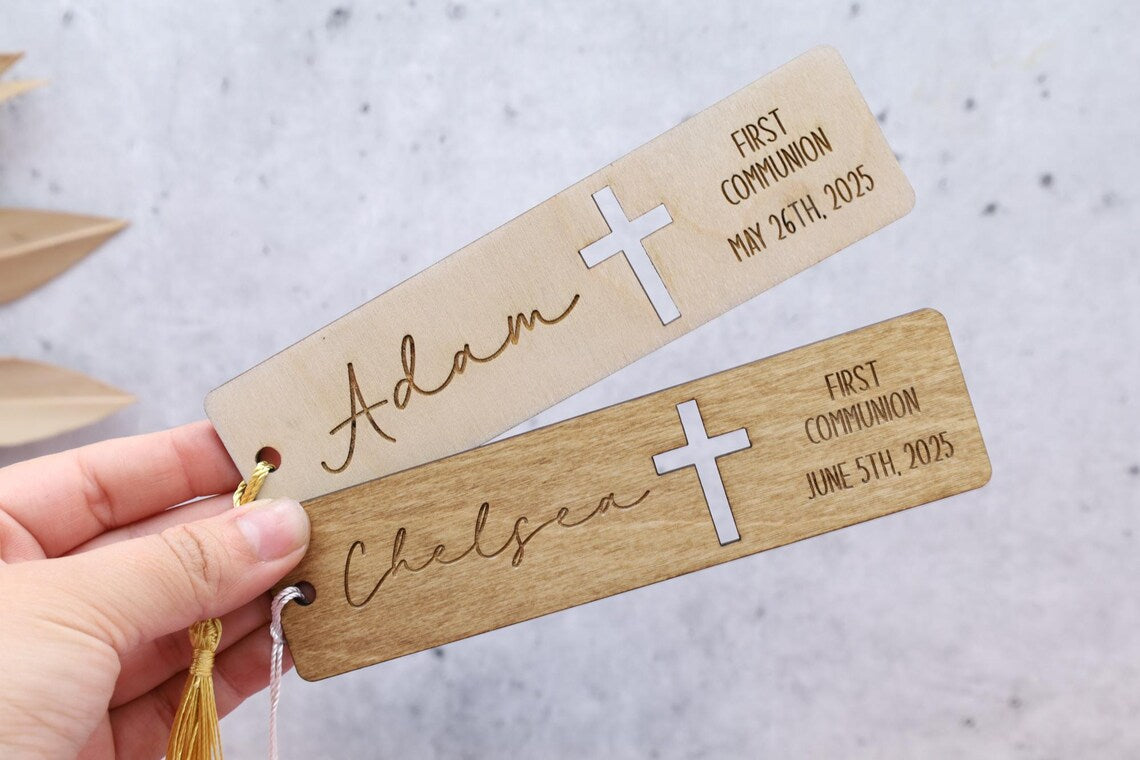 Custom First Communion  Wooden Bookmark – Personalized Catholic Gift