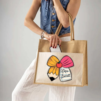 Personalized Teacher Jute Tote Bag – Custom Appreciation Gift