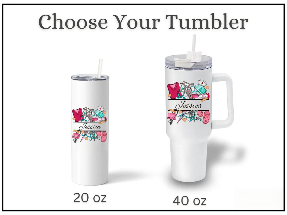 Custom Nurse Tumbler - Personalized 40oz with Handle