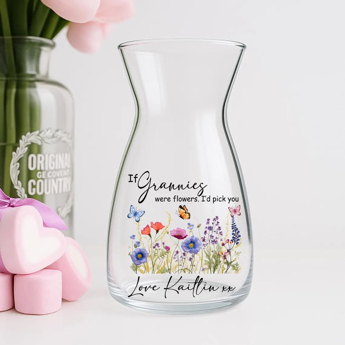 Personalised Wild Flower Glass Vase – Custom Gift