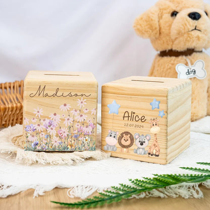 Personalized Wooden Money Box for Kids | Custom Name
