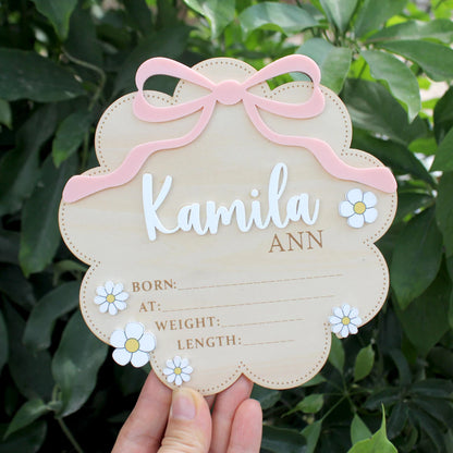 Birth Flower Name Sign – Wooden Baby Name Sign for Hospital & Nursery