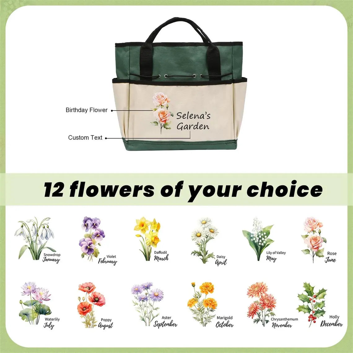 Personalized Gardening Bag & Tools – Gift for Mom & Grandma