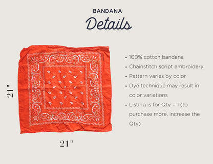 Custom Embroidered Bandana – Wedding Favor or Bridesmaid Gift