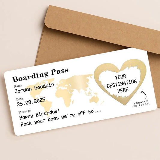 Personalised Scratch Reveal Boarding Pass – Surprise Holiday Ticket