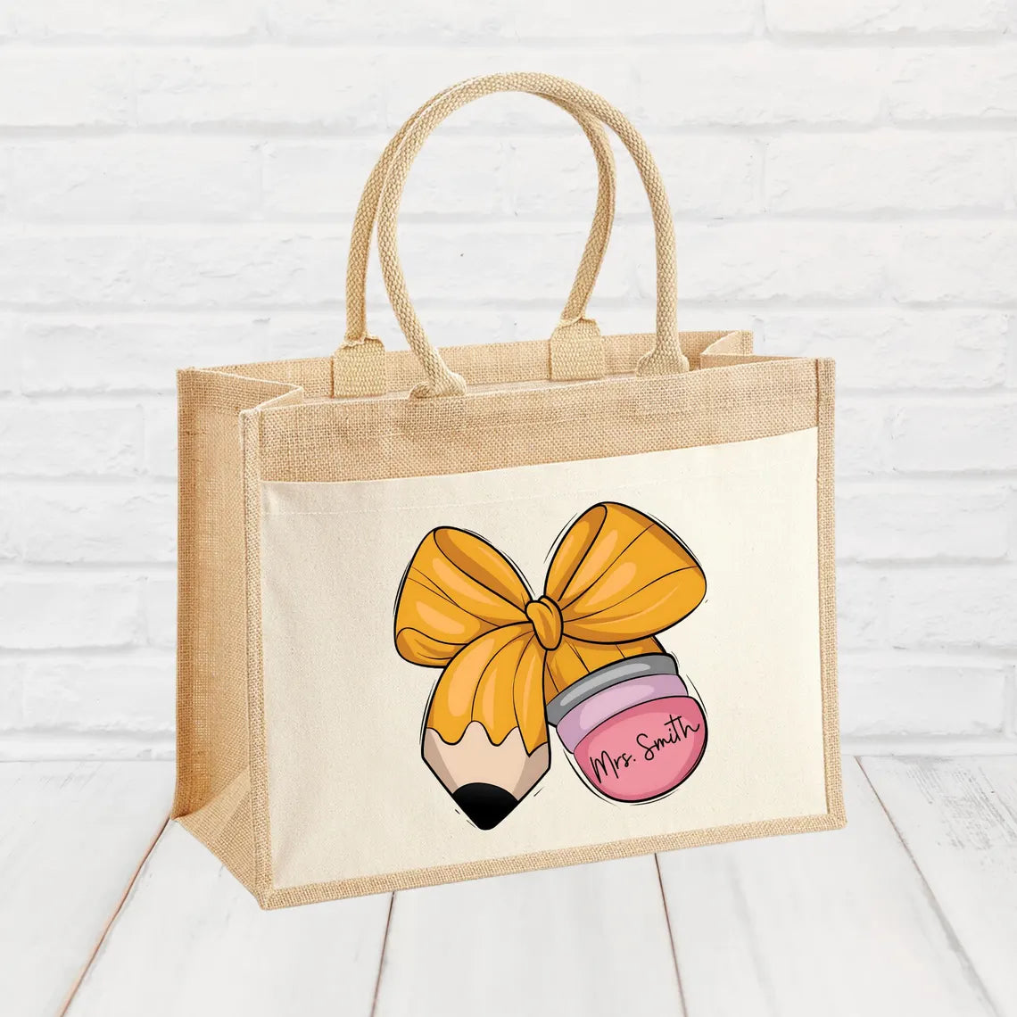 Personalized Teacher Jute Tote Bag – Custom Appreciation Gift
