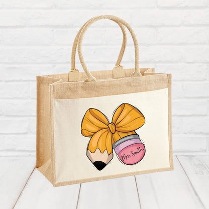 Personalized Teacher Jute Tote Bag – Custom Appreciation Gift