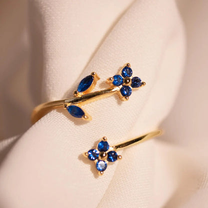 Something Blue Sapphire Flower Ring – Adjustable 925 Sterling Silver