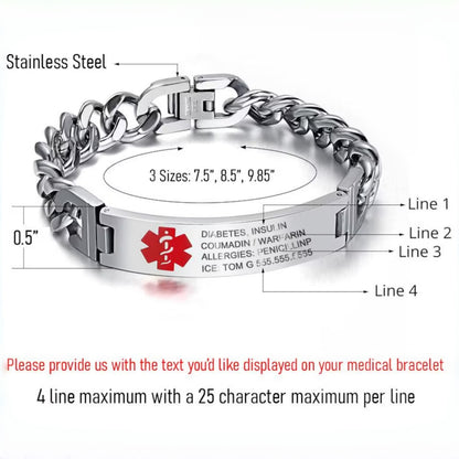 Personalized Stainless Steel Medical Alert Bracelet | Custom Engraved ID