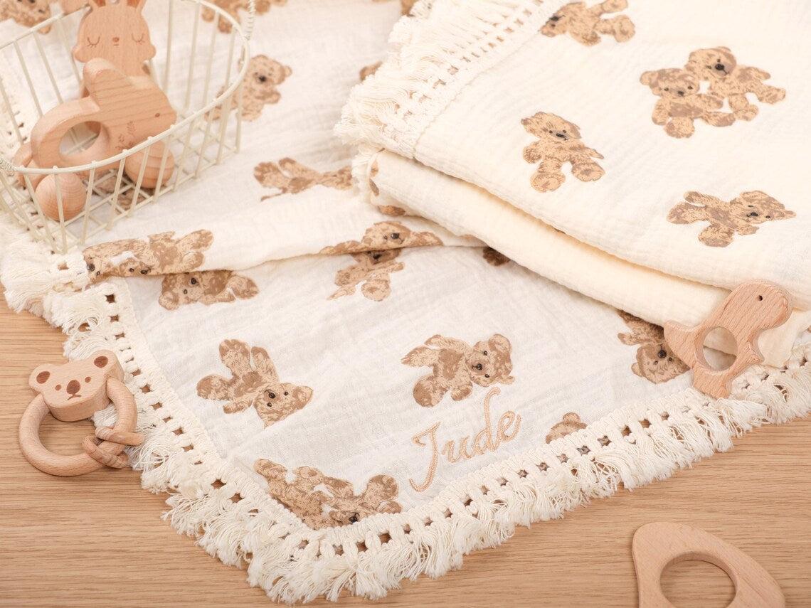 Embroidered Teddy Bear Blanket – Personalized Baby Shower Gift