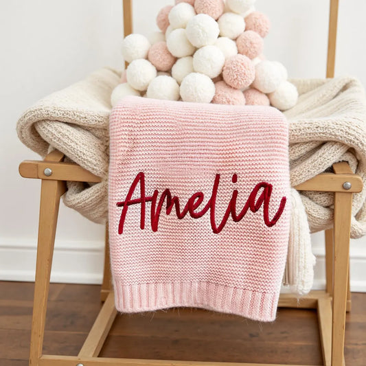Personalized Embroidered Baby Blanket | Custom Name Knit Blanket Gift