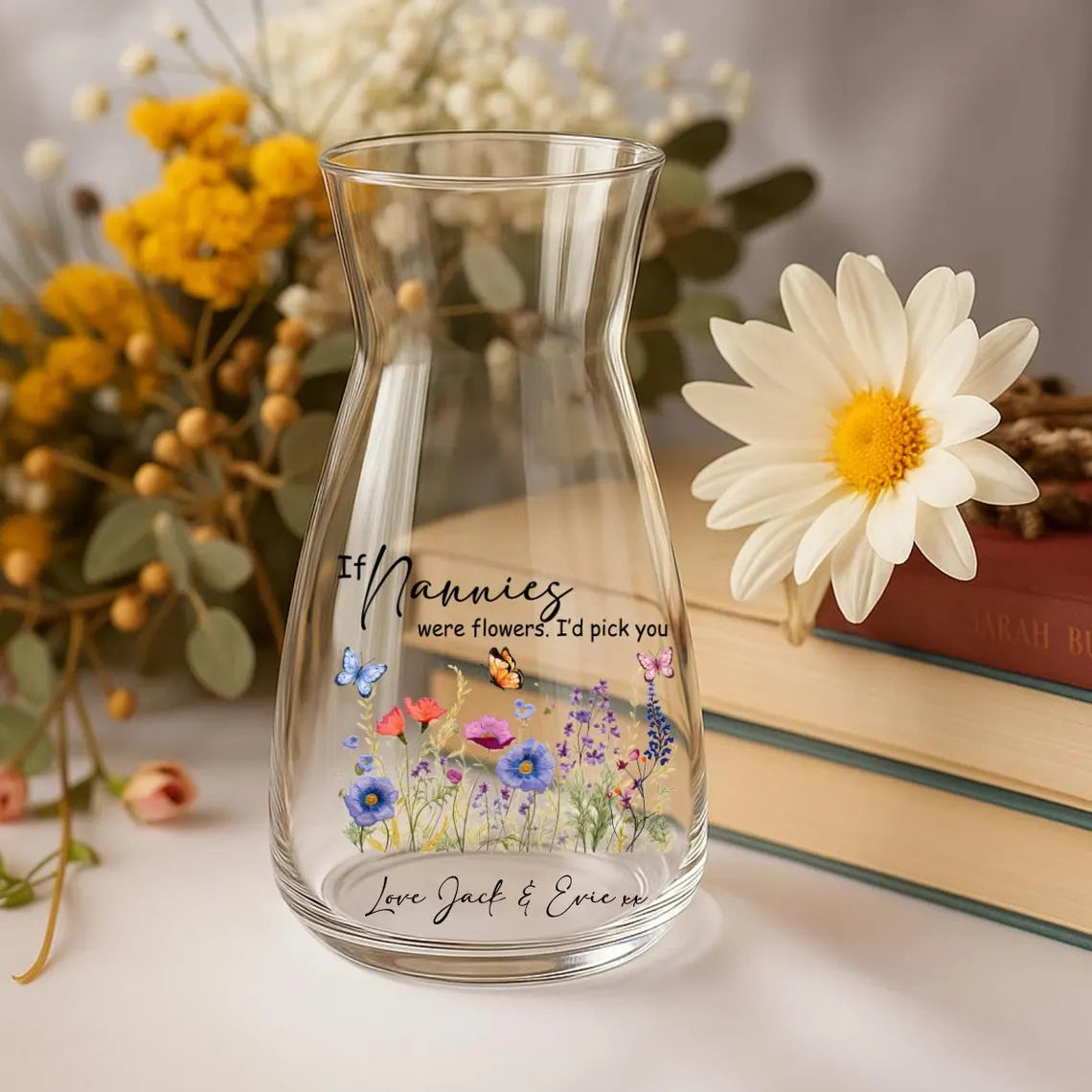 Personalised Wild Flower Glass Vase – Custom Gift