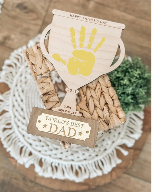 Personalized Handprint Trophy Sign – Dad Grandpa Gift Keepsake
