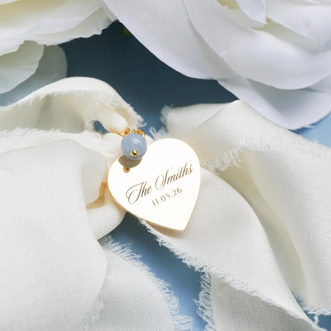 Personalized Stainless Steel Bouquet Heart Charm for Bride – Something Blue