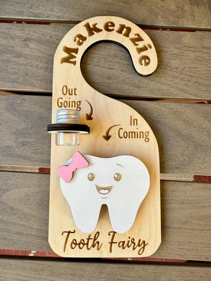Personalized Tooth Fairy Door Hanger – Custom Name Tooth Holder with Jar