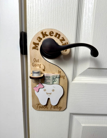 Personalized Tooth Fairy Door Hanger – Custom Name Tooth Holder with Jar