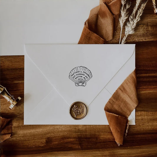 Personalized Seashell Return Address Stamp – Beach House Self-Inking Stamp for Weddings & Home