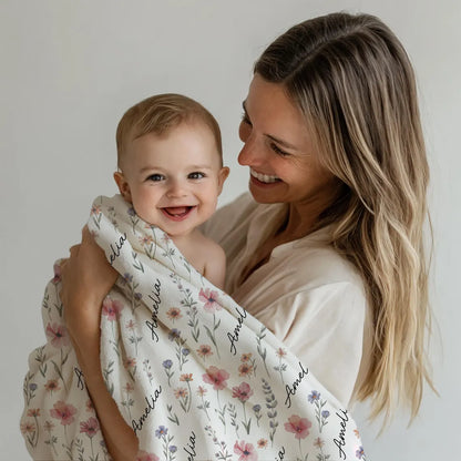 Personalized Wildflower Blanket – Custom Name Swaddle Gift
