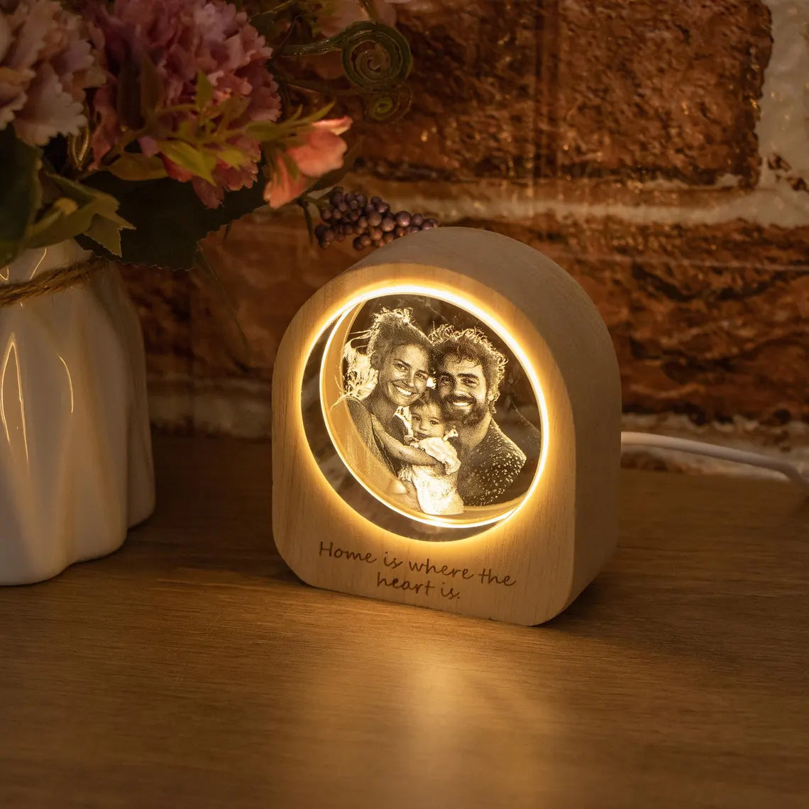 Personalized 3D Crystal Photo LED Light – Custom Family Keepsake Gift