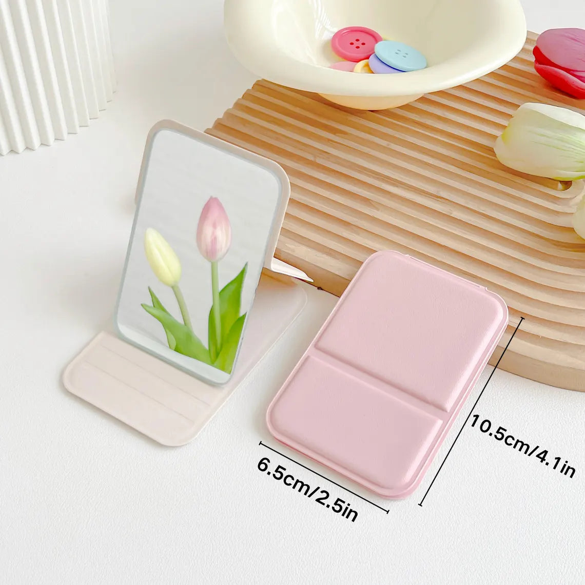 Personalized Birth Flower Compact Mirror – Custom Name Makeup Mirror