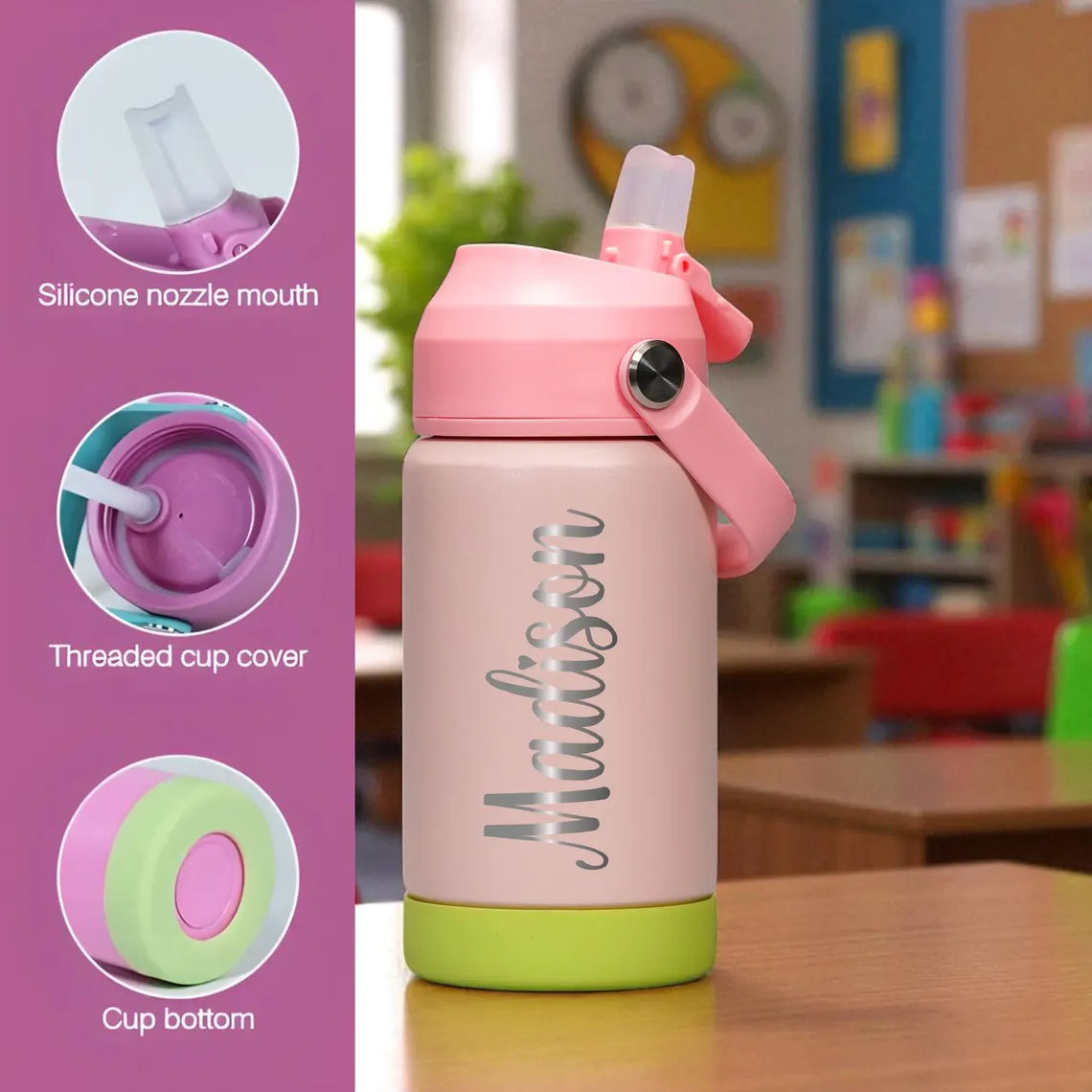 Personalized Name Kids Water Bottle – 12oz Stainless Steel Tumbler