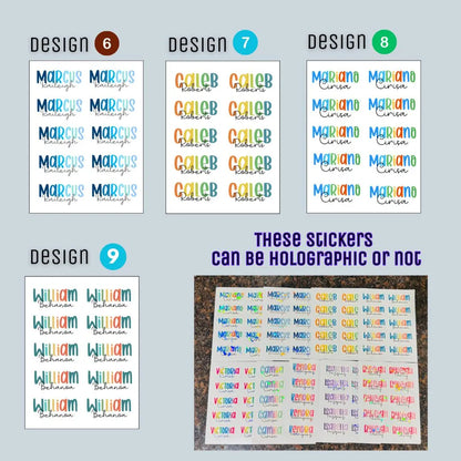 Custom Name Stickers – Waterproof Holographic School Labels  2 Sheets