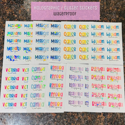 Custom Name Stickers – Waterproof Holographic School Labels  2 Sheets