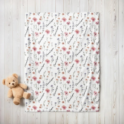 Personalized Wildflower Blanket – Custom Name Swaddle Gift