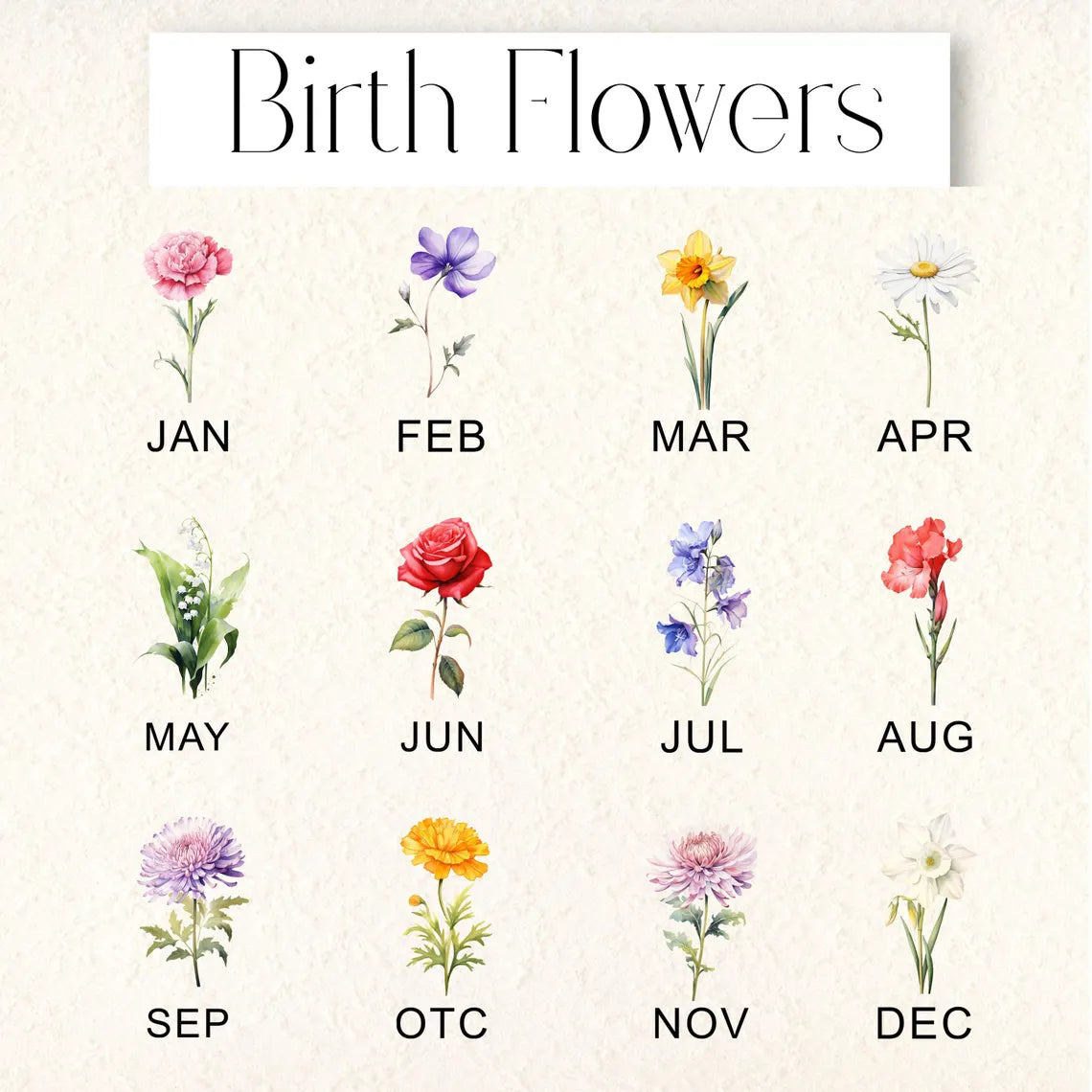 Personalized Birth Flower Compact Mirror – Custom Name Makeup Mirror