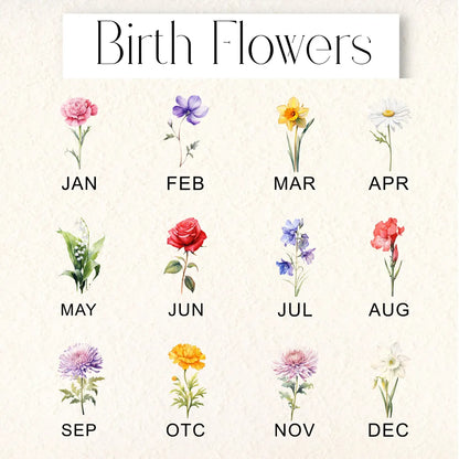 Personalized Birth Flower Compact Mirror – Custom Name Makeup Mirror