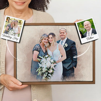 Custom Watercolor Wedding Photo Frame | Portrait Memorial Wood Plaque