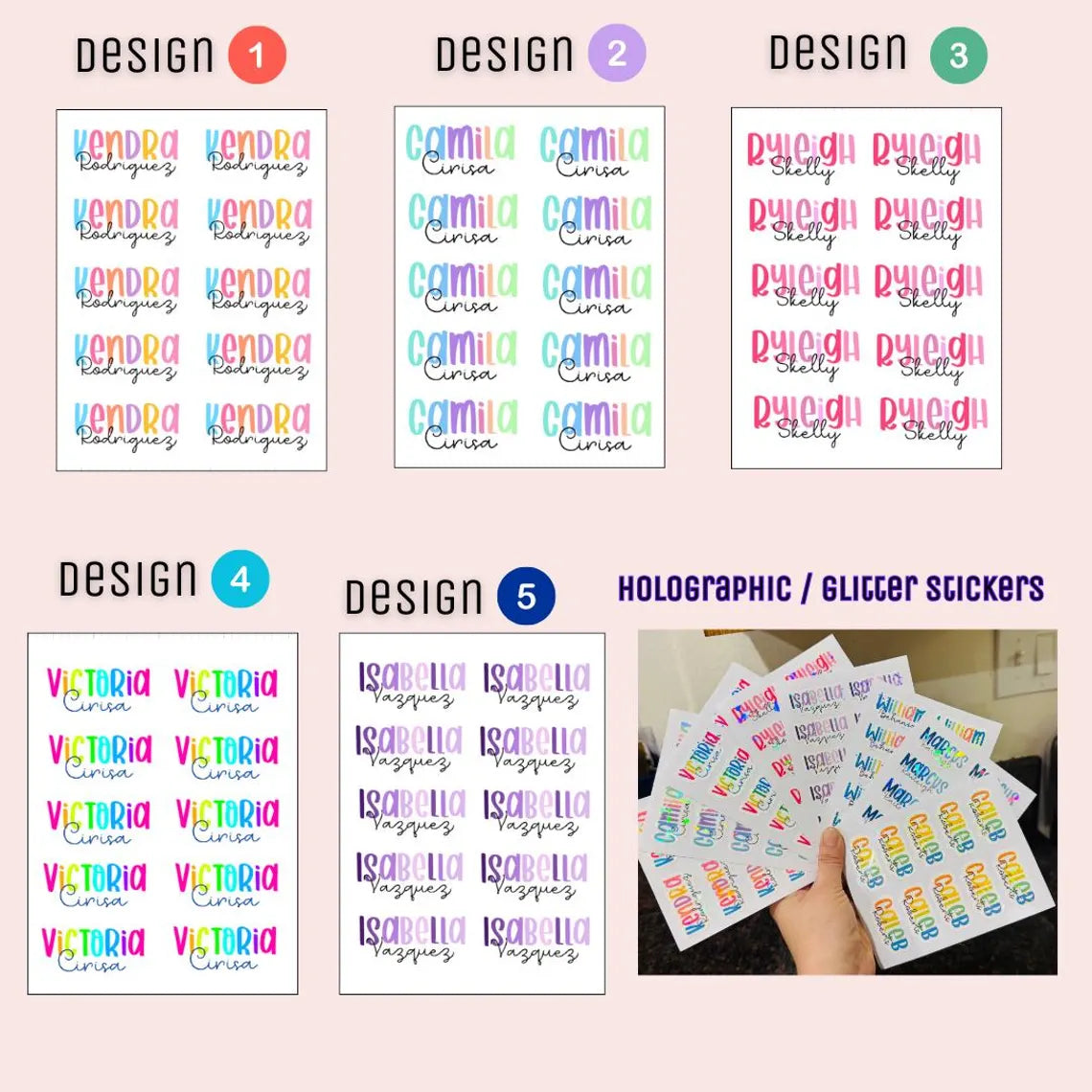 Custom Name Stickers – Waterproof Holographic School Labels  2 Sheets